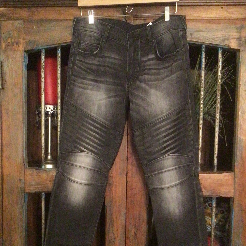 TRUE RELIGION RELAXED skinny MENS Black MOTO Jean